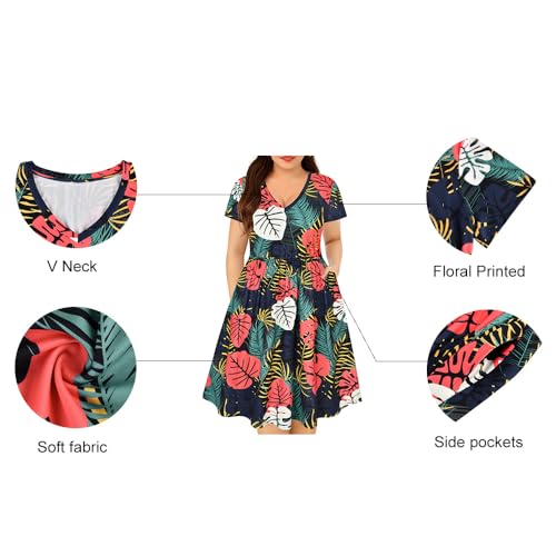 Image of RITERA Plus Size Dresses for Curvy Women Summer Spring Womens Dress V Neck Short Sleeve Casual Dress with Pockets XL-5XL