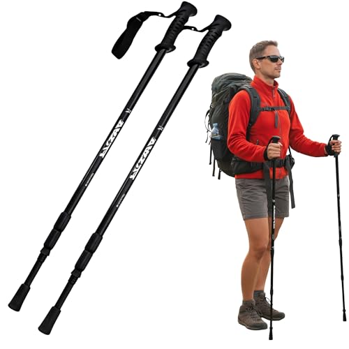 2 Pack Hiking Walking Poles, Adjustable 65-135 cm Aluminium Trekking Sticks with Anti-Shock, Lightweight Collapsible for Camping & Hill Walking