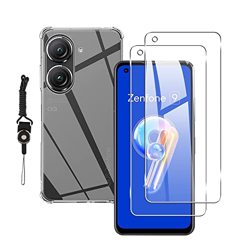 【2枚セットAsus Zenfone 9 用の ガラスフィルム + Zenfone 9 ケース クリア】 旭硝子製 Zenfone 9 強化ガラス 硬度9H ガラスフィルム Zenfone 9 液晶保護フィルム + ケース クリア 全透明 カバー TPU 耐衝撃 カメラ保護 軽量 Asus Zenfone 9