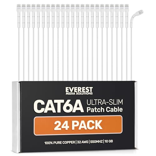 Image of Everest Ultra Slim Cat6a Ethernet Patch Cables 15ft (24-Pack) White | Bendable, Thin and Flexible