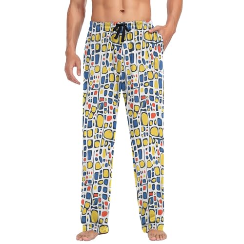 Men’s Abstract Geometric Pajama Pants with Pockets, Comfortable Lounge Sleep Bottoms#1153