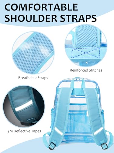 Image of Clear Backpack for School, Heavy Duty Transparent Bookbag | Reinforced Biuld, 0.5mm Thick PVC, Padded Straps, 6 Pockets, Fits Boys /Girls /Adults, for College Work Travel