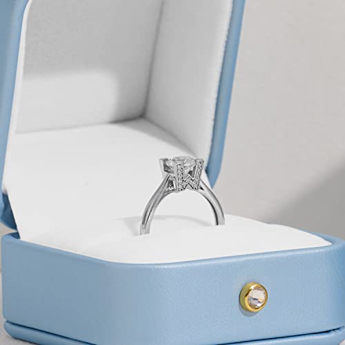 Sky Blue Leather Ring Gift Box for Proposal with Velvet Interior and Metal Hinges For Proposal Engagement Birthday Gifts