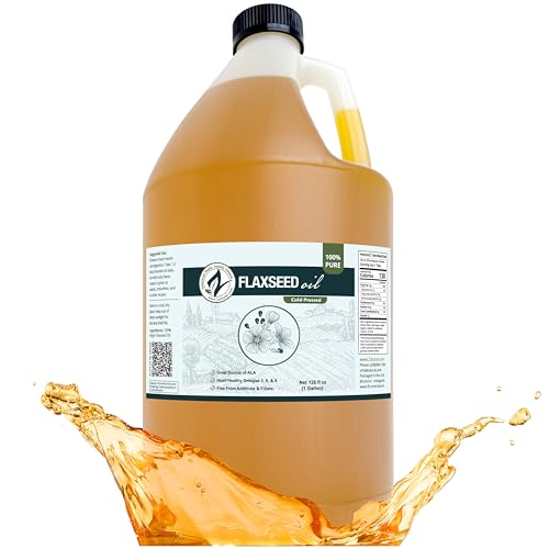 Zatural Cold Pressed Flaxseed Oil – 100% Pure Non-GMO Liquid Flax Seed Oil, Vegan Omega-3 ALA Rich, Perfect for Salads, Smoothies, Baking, Skincare & Hair (1 Gallon)