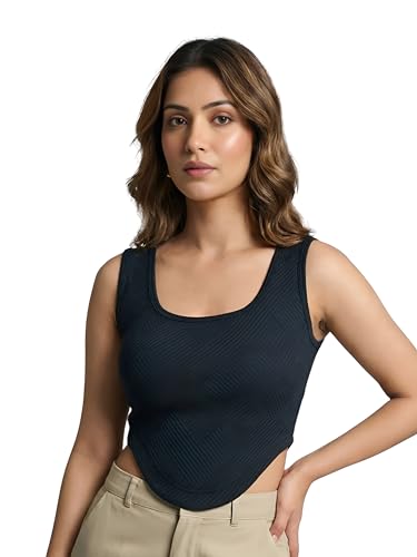Image of Leriya Fashion Women Solid Polycotton Ribbed Sleeveless Tank Top | Scoop Neck Slim Fit Stretchable Casual Top for Women | Summer Basic T-Shirt Blouse for Girls, Office, Gym