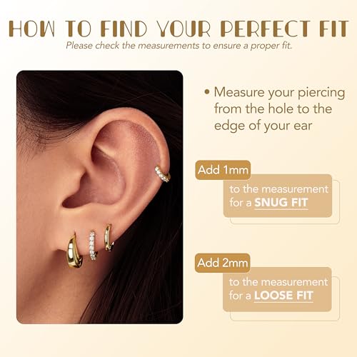 Image of Small Gold Huggie Hoop Earrings Set for Women Men Hypoallergenic 14K Plated Stack Cartilage Earrings, Sterling Silver Multiple Piercing Lightweight Mini Thin Cute Dainty Trendy Jewelry Gifts for Women