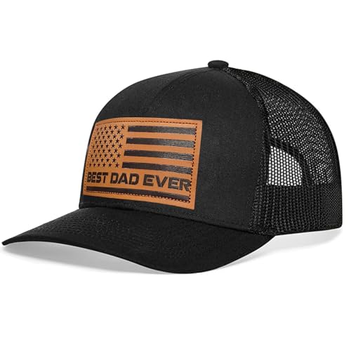 Best Dad Ever American Flag Hat for Men Fathers Day Birthday Gifts from Daughter Son Cool Dad Mesh Trucker Cap Fathers Day Christmas Valentines Gift Ideas for Dads Papa Husband Men Him(Black)