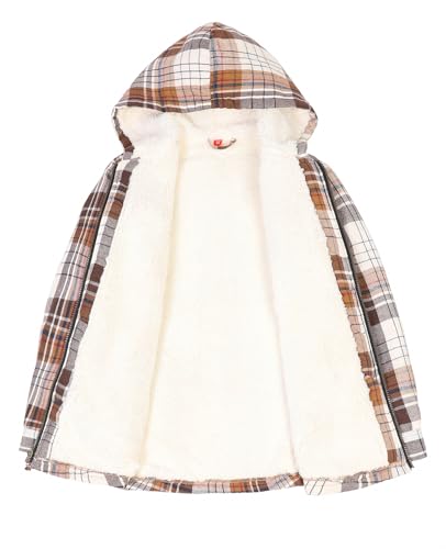 ZENTHACE Girls Sherpa Lined Full Zip Up Plaid Flannel Shirt Fuzzy Hooded Flannel Jacket with Hand Pockets2