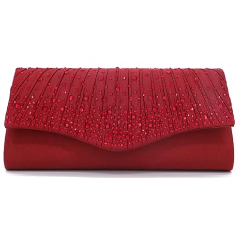 2026 Dressy Evening Bag for Women Rhinestone Formal Purse Envelope Handbag Bridal Wedding Minimalist ClutchRed