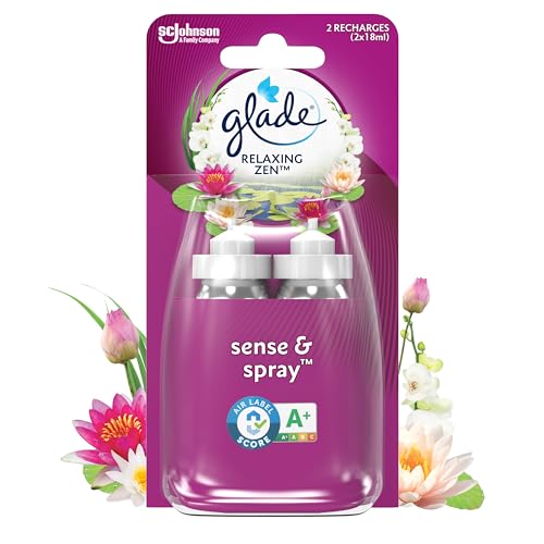 Glade Sense et Spray Recharge Duopack Diffuseur à Détection de Mouvement - Infusé Aux Huiles Essentielles - Jusqu'à 4 Mois de Parfum - Relaxing Zen - 2 Recharges