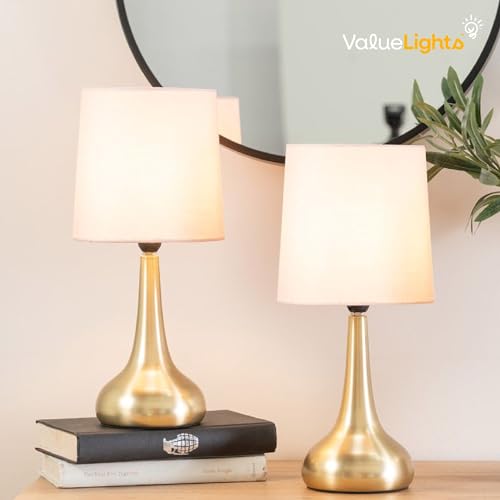 ValueLights | Brushed Gold Teardrop Touch Dimmer Table Lamps with Cream Shade | Home Décor, Bedside & Desk Lamp | Includes Bulb - Image 5