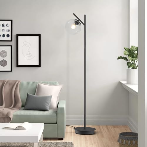 Image of Modern Black Floor Lamps for Living Room Industrial Clear Globe Tall Standing Lamp Mid Century Freestanding Lamps Vintage Metal Floor Lamp for Bedroom Office