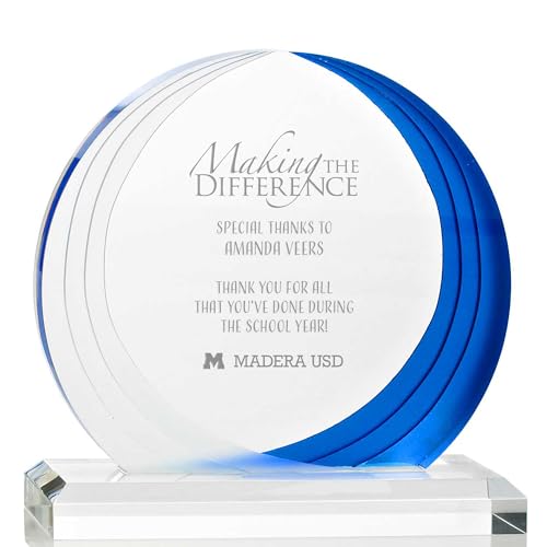 Baudville Blue and Frosted Acrylic Trophy Custom Add Your Logo