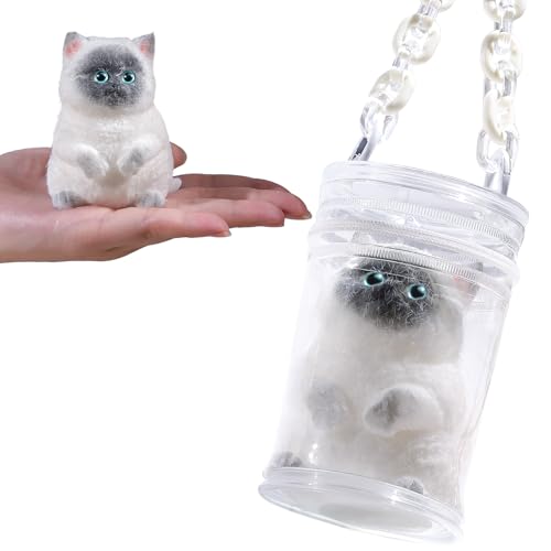 Anboor Small Cat Squishies Toy - Soft Siamese Cat Squeeze Stress Relief Toys for Kids & Adults, Cute Realistic Sensory Fidget Toy (3.3Inch)