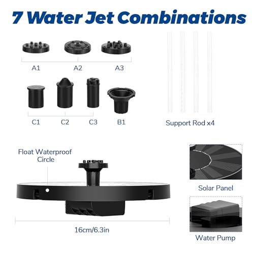Sprifityy Solar Springbrunnen für Außen, Solarbrunnen für Draussen mit 7 Fontänenstile, Solar Schwimmender Fontäne Pumpe, Solar Wasserpumpe für Garten, Teich, Fisch-Behälter, Vogelbad, Schwimmbecken