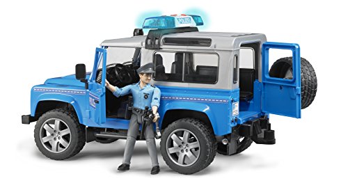bruder 02597 - Land Rover Defender Station Wagon vehículo policial, agente de policía, equipamiento, módulo de luz y sonido