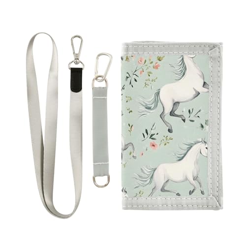 ALAZA Kids Wallets for Boys Girls Toddler Trifold Wallet Children Small Horses Green with Zipper Coin Pocket