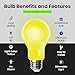 Feit Electric A19 Outdoor LED Bug Light, 100-Watt Equivalent, Dimmable LED Light Bulb, E26 Medium Base, 800 Lumens, 120V, 13 Years Lifetime, Yellow, Pack of 1, A19100/BUG/LED