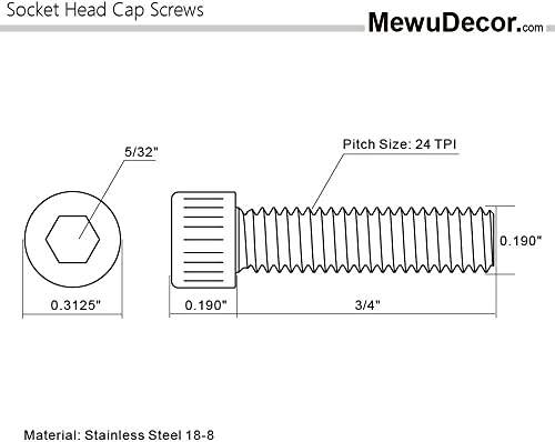 10-24 X 3/4" Socket Head Cap Screws, Full Thread, Allen Socket Drive, 304 Stainless Steel 18-8, Bright Finish, Quantity 50 #TOP1