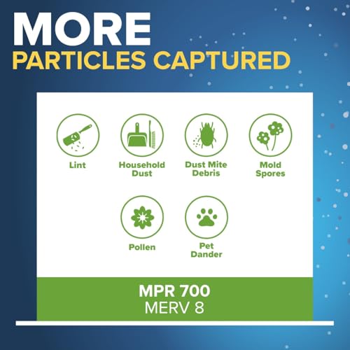 Image of Filtrete 20x25x1 AC Furnace Air Filter, MPR 700, MERV 8, Tough on Pollen, Easy on Airflow, 3-Month Pleated 1-Inch Electrostatic Air Cleaning Filter, 6-Pack (Actual Size 19.69 x 24.69 x 0.81 in)