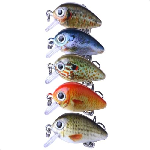 Kit com 5 Mini Iscas de Pesca Artificiais Crankbait Meia Água Material Acessório Pescaria
