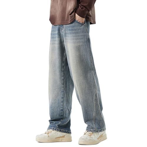 Baggy Jeans Men Elastic Waist Loose Fit Vintage 90s Denim Pants Y2k Hip Hop Straight Leg Skater Jeans Streetwear