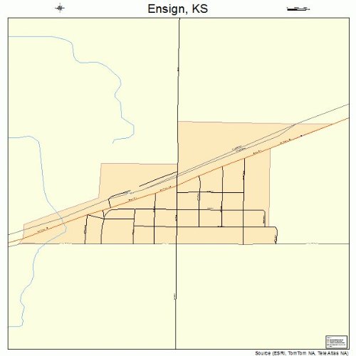Large Street & Road Map of Ensign, Kansas KS Printed poster size wall