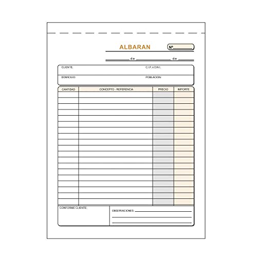 CABLEPELADO Talonario albarán | Libro de albaranes | Original + 1 copia | Encolado + Con matriz de corte | A5 (14.8 ancho x 21 cm alto) | Castellano | 25 Juegos (50 hojas)