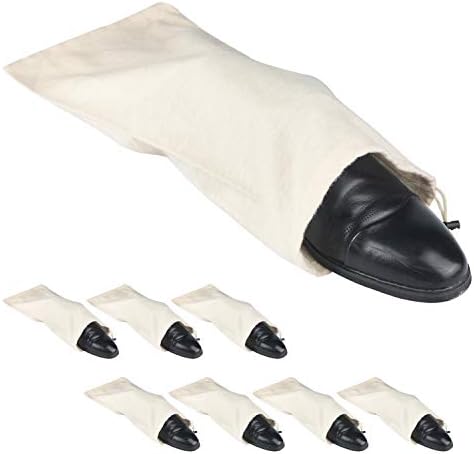 PlasMaller Shoe Storage Bags 100% Cotton with Drawstring For Men and Women for Travel Protecting and Storing Shoes (Beige, Set of 8)
