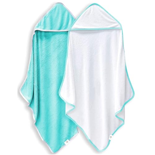 Image of 2 Pack Baby Bath Towel - Rayon Made from Bamboo, Ultra Soft Hooded Towels for Babies,Toddler,Infant - Newborn Essential -Perfect Baby Registry Gifts for Boy Girl (White and Malachite, 30 x 30 Inch)