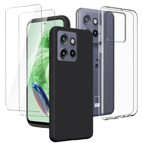 Cover per Motorola Edge 50 Neo 6.4 Trasparente + Custodia + 2 Pezzi Pellicola Protettiva in Vetro Temperato - Morbido Protettivo Case silicone tpu nero