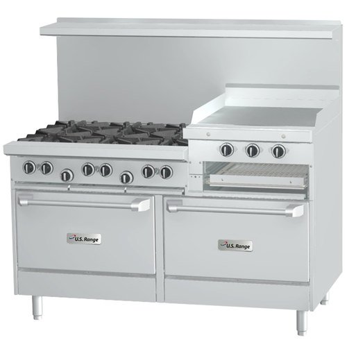 U60-6R24RR - 60 in 6-Burner U-Series Gas Range w/ 2 Ovens and 24 in Raised Griddle by Garland – Stainless Steel, Stainless-Steel, Model U606R24RR