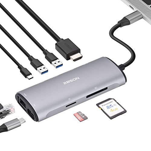 2BSON 8 en 1 USB C Hub Multiport Adapter Dual HDMI USB C Docking Station con 4K HDMI+RJ45 Ethernet USB 3.1 y 100W PD para MacBook, DELL, Surface Cover