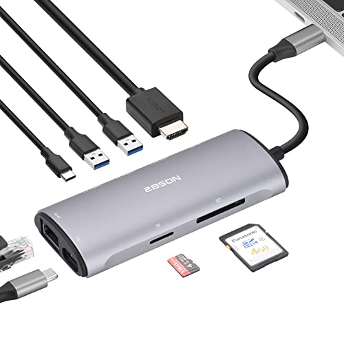 2BSON 8-i-1 USB C Hub Multiport Adapter Dual HDMI USB C Docking Station med 4K HDMI+RJ45 Ethernet USB 3.1 och 100W PD för MacBook, DELL, Surface