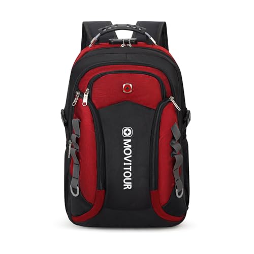 Mochila Unissex Notebook com Cadeado, Entrada para USB/Fone de ouvido e capa de Chuva - Venture (Preto-Vermelho)