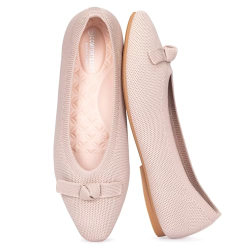 Image of Frank Mully Ballet Flats for Women Dressy Squared Toe Knit Flat with Bowknot Casual Comfortable Slip-On Work Business Shoes for Daily Casual