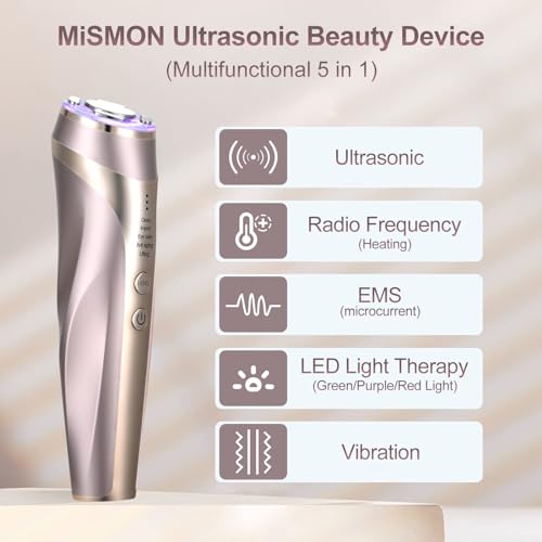 MiSMON Radiofrequenz und Ultraschallgerät für das Gesicht,5 in 1 Gesichtsmassagegerät Faltenentferner RF EMS Lichttherapie,für Lifting Gesichtsmassage Anti Falten Anti-aging,USB Wiederaufladbar
