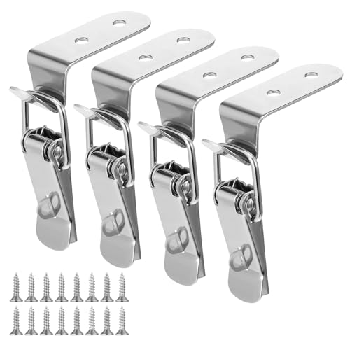 HJZHII 4PCS 90 Degree Tool Box Hood Locks Latches, Stainless Steel Spring Loaded Toggle Latch Catch Catch Hasp Clamp Clip Lock with 16 Screws for Wooden Case Toolboxes Cabinet Chest (with Lock Hole)