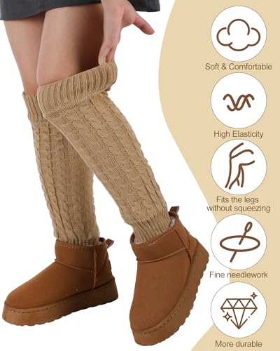 Chuarry 6 Pairs Winter Fleece Lined Leg Warmers for Women Thick Knit Warm Knee High Boot Leg Warmers for Cold Weather4