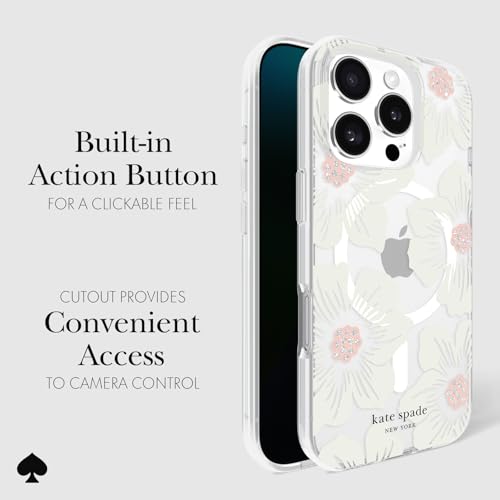 Image of kate spade new york iPhone 16 Pro Case - Hollyhock Cream Floral | Compatible with MagSafe - Lightweight Designer Case for iPhone 16 Pro w /Anti-Scratch Coating & Hollyhock Cream Floral Design