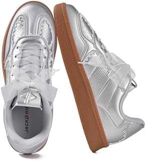 Women's Ribbon Lace-Up Fashion Sneakers Arch Support Gum Sole Tennis Walking Shoes with Memory Foam