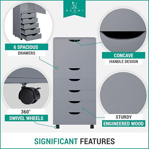Image of Naomi Home 5 Drawer + 1 Cabinet Storage Organizer, Modern Mobile Cabinet for Home & Everyday Storage