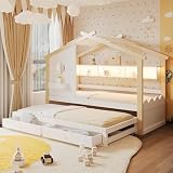 Lcoho Cama infantil de 90 x 200 cm, color blanco + madera cruda