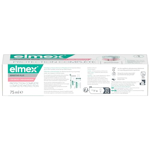 Elmex Sensitive Plus Zahnpasta, kompletter Schutz, 75 ml, schützt vor empfindlichen Zähnen und Zahnfleischreizungen, remineralisiert den Zahnschmelz, gegen Zahnstein