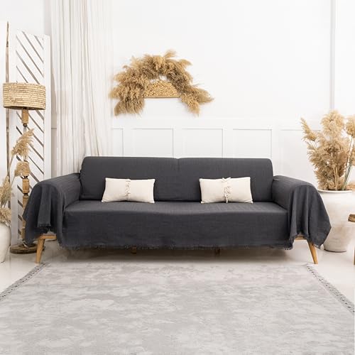 Milam London Sofa Throws Large 3 Seater | Sofa Cover 3 Seater | Cotton Throw Blanket | Couch Throw | Settee Throw 180 x 300 cm Dark Grey