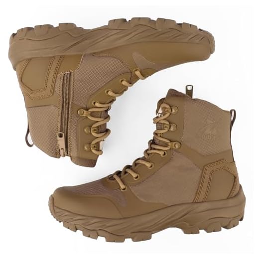 LUDEY Léger Rangers Bottes Militaire Homme Fermeture Éclair Latérale YKK Durable Chaussure Bottes de Police Bottes de Combat Tactique Respirantes Marron 43EU