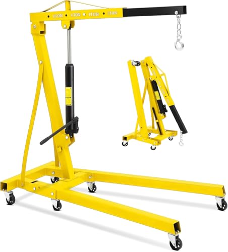 Hydraulic Engine Hoist with Wheels-2 Ton Foldable Engine Hoist Cherry Picker Shop Crane Lift...
