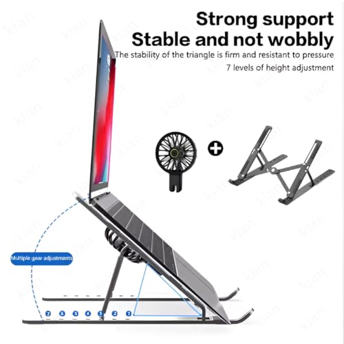 Image of Kian Adjustable Laptop Stand with Detachable Fan| Foldable Portable Holder Compatible for Laptops | Adjustable Height & Angle Holder (Multi Color)(Pack of 1)