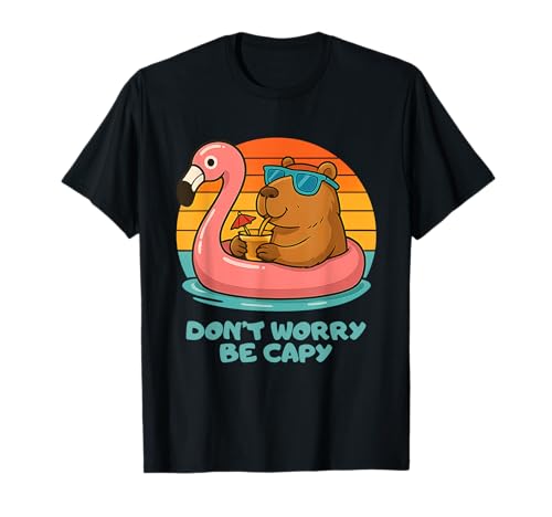 Don’t Worry Be Capy Funny Capybara Float Flamingo Summer Camiseta