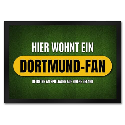 trendaffe - Hier wohnt EIN Dortmund-Fan Fußmatte mit Rasen Motiv Fußball Dortmund Tor Verein